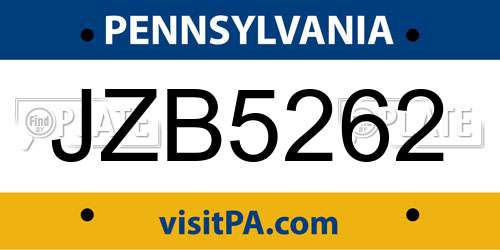 JZB5262 Pennsylvania License Plate