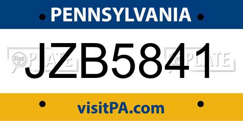 JZB5841 Pennsylvania License Plate