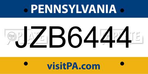 JZB6444 Pennsylvania License Plate