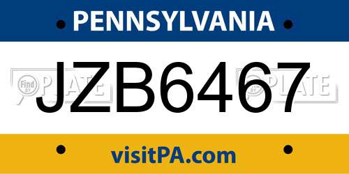 JZB6467 Pennsylvania License Plate