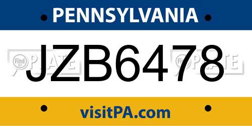 JZB6478 Pennsylvania License Plate
