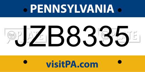 JZB8335 Pennsylvania License Plate