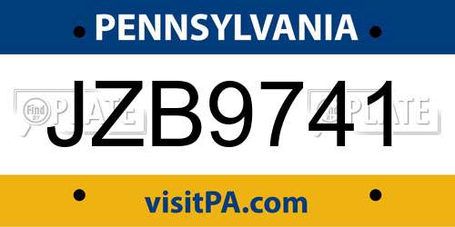 JZB9741 Pennsylvania License Plate