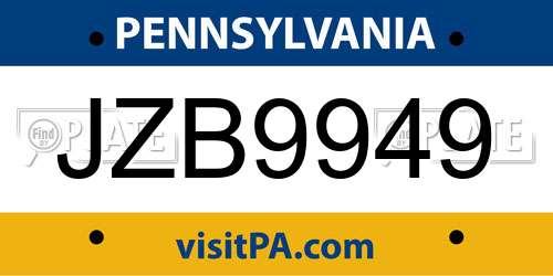JZB9949 Pennsylvania License Plate