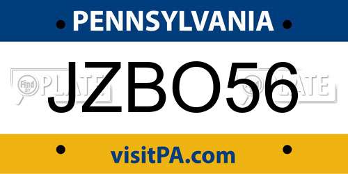JZBO56 Pennsylvania License Plate