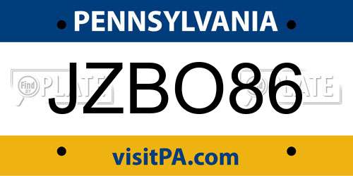 JZBO86 Pennsylvania License Plate