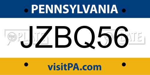 JZBQ56 Pennsylvania License Plate