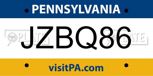 JZBQ86 Pennsylvania License Plate