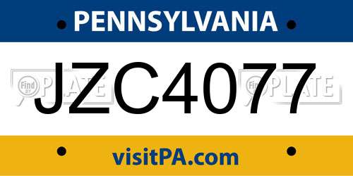 JZC4077 Pennsylvania License Plate