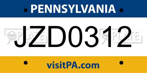 JZD0312 Pennsylvania License Plate
