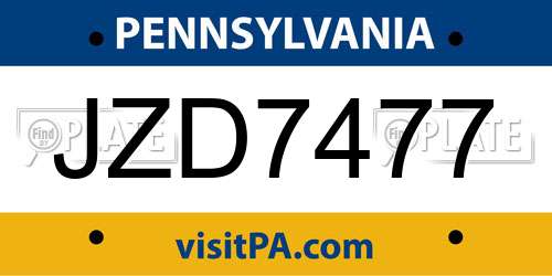 JZD7477 Pennsylvania License Plate