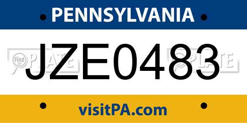 JZE0483 Pennsylvania License Plate