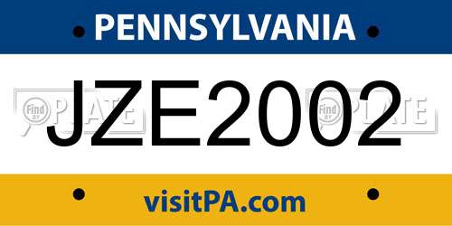 JZE2002 Pennsylvania License Plate