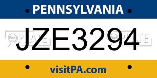 JZE3294 Pennsylvania License Plate