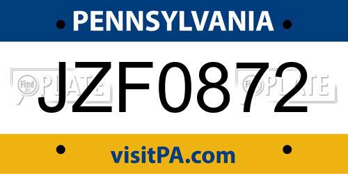 JZF0872 Pennsylvania License Plate