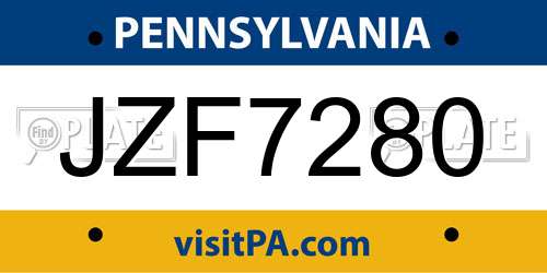 JZF7280 Pennsylvania License Plate