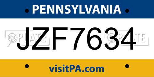 JZF7634 Pennsylvania License Plate