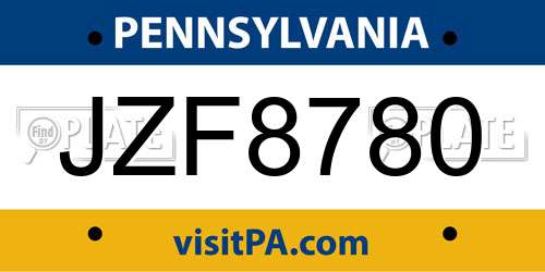 JZF8780 Pennsylvania License Plate