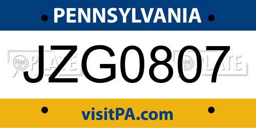 JZG0807 Pennsylvania License Plate