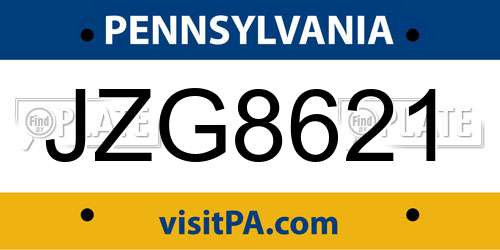 JZG8621 Pennsylvania License Plate