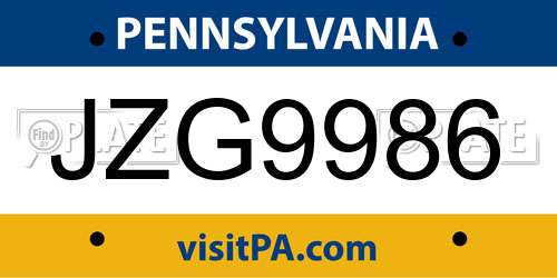 JZG9986 Pennsylvania License Plate