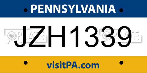 JZH1339 Pennsylvania License Plate