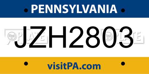 JZH2803 Pennsylvania License Plate