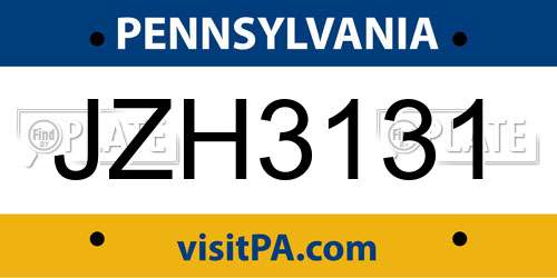 JZH3131 Pennsylvania License Plate