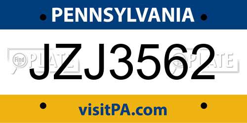 JZJ3562 Pennsylvania License Plate