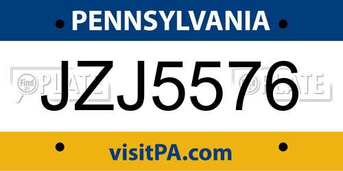 JZJ5576 Pennsylvania License Plate