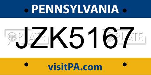 JZK5167 Pennsylvania License Plate