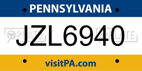 JZL6940 Pennsylvania License Plate
