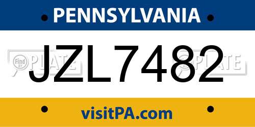 JZL7482 Pennsylvania License Plate