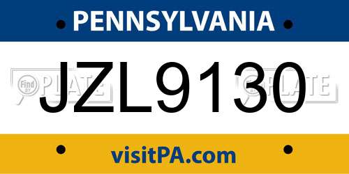 JZL9130 Pennsylvania License Plate