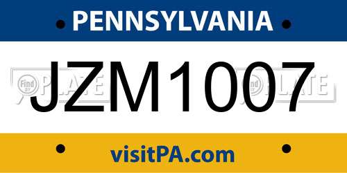 JZM1007 Pennsylvania License Plate