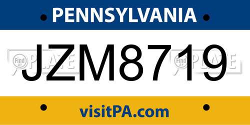 JZM8719 Pennsylvania License Plate