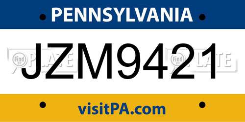 JZM9421 Pennsylvania License Plate