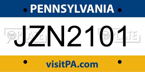 JZN2101 Pennsylvania License Plate