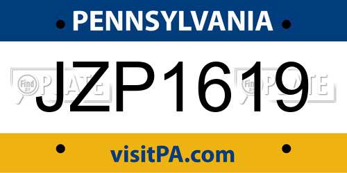 JZP1619 Pennsylvania License Plate
