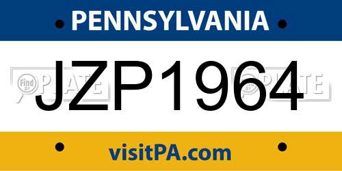 JZP1964 Pennsylvania License Plate