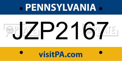 JZP2167 Pennsylvania License Plate