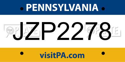 JZP2278 Pennsylvania License Plate