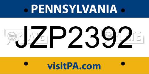 JZP2392 Pennsylvania License Plate