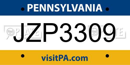 JZP3309 Pennsylvania License Plate