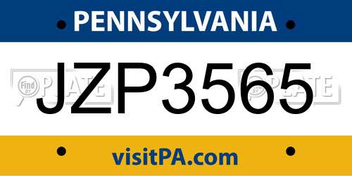 JZP3565 Pennsylvania License Plate