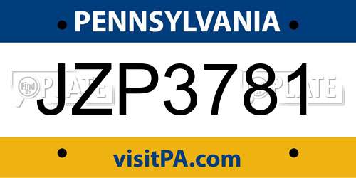 JZP3781 Pennsylvania License Plate