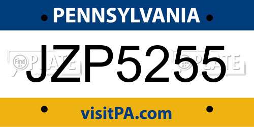 JZP5255 Pennsylvania License Plate