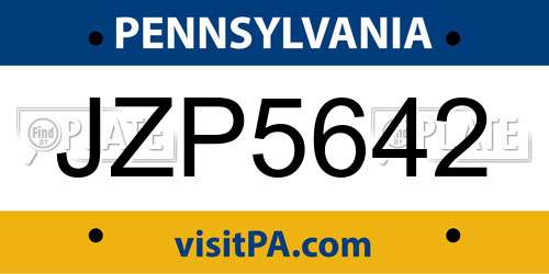 JZP5642 Pennsylvania License Plate
