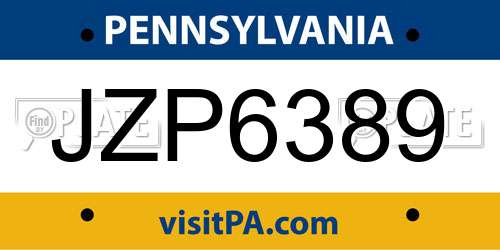 JZP6389 Pennsylvania License Plate
