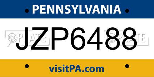 JZP6488 Pennsylvania License Plate